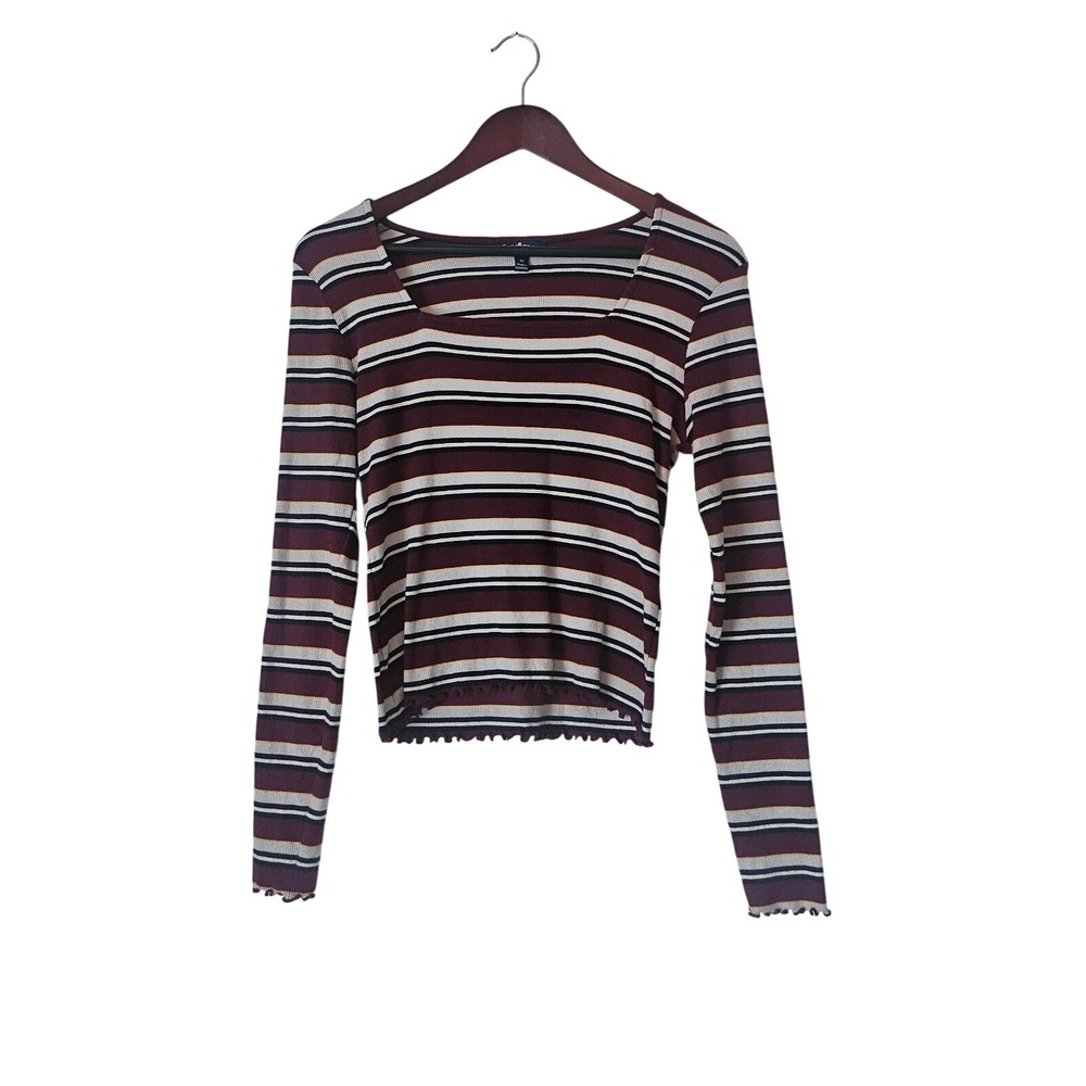 Freshman Striped Square Neck Top Maroon Sz M Y2K Grunge Bella Swan Elena Gilbert